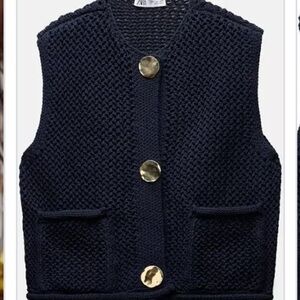 Zara Crochet Navy Blue Vest | L